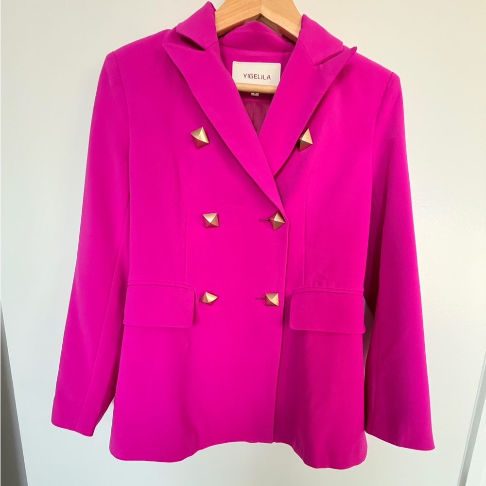 Ella Women's Bold Pink Blazer with Gold Accents